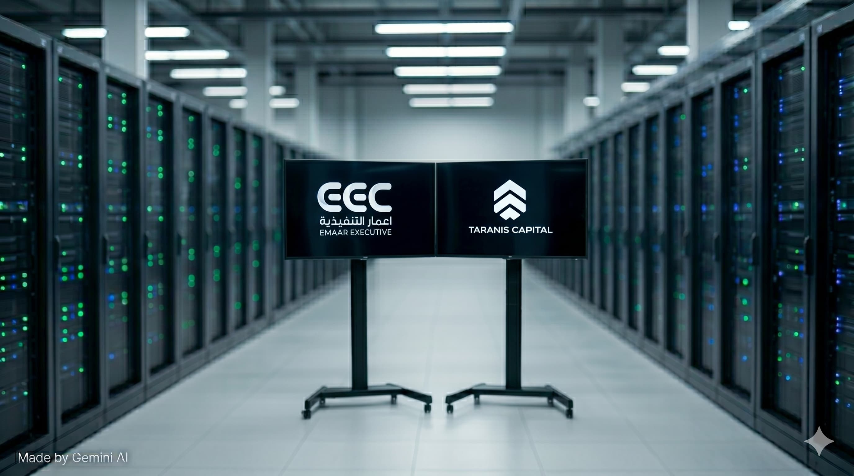 Taranis Capital and Emaar Executive Company logos displayed in a data centre